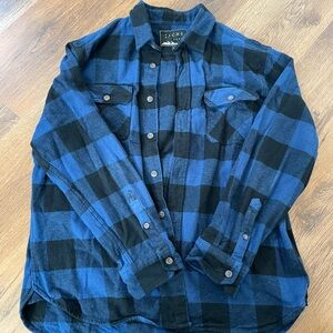 Jachs Men's Blue and Black Plaid Shirt